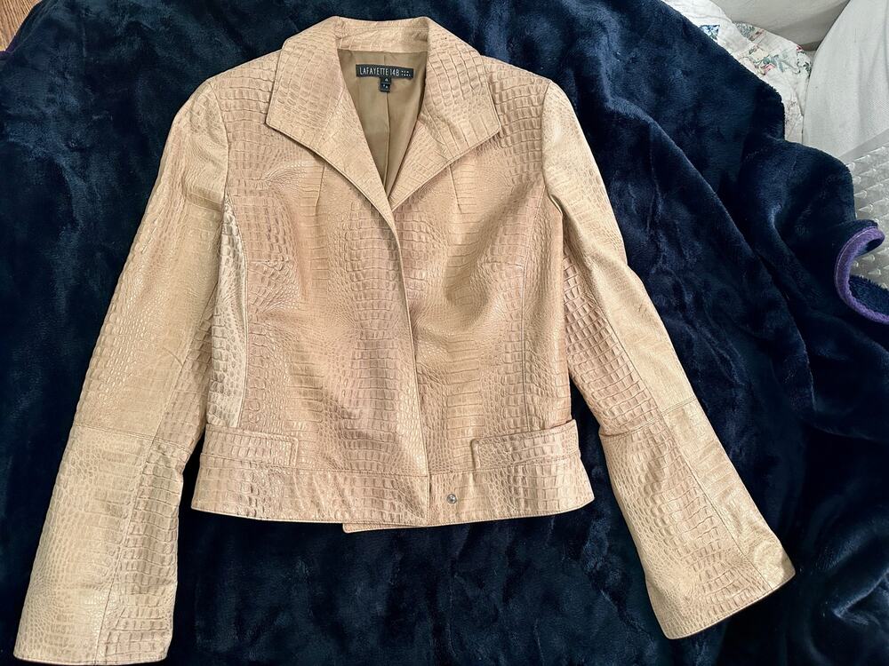 LAFAYETTE 148 CROC EMBOSSED $2598 LEATHER JACKET BEIGE 4